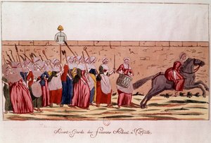 Revolución Francesa de 1789: vanguardia de las mujeres yendo a Versalles el 5 de octubre de 1789. Grabado del siglo XVIII. París, B. N.