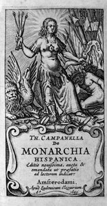 Frontispicio de “De monarchia hispanica” (La monarquía de España) del filósofo italiano Tommaso Campanella (1568-1639). 1683 de Unknown artist