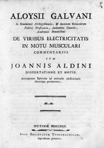 Frontispicio de "De Viribus Electricitatis in Motu Musculari Commentarius". Un tratado sobre la circulación de la electricidad en los músculos de los animales, por Luigi Galvani, físico italiano