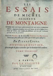 Portada de "Les essays" del escritor y humanista francés Michel de Montaigne (1533-1592). 1725 Barcelona. Biblioteca de Catalunya de Unknown artist