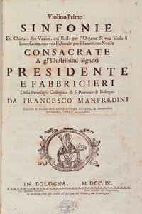 Frontispicio de partitura musical de Sinfonia da chiesa e due violini de Francesco Manfredini de Unknown artist