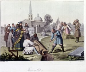 Funeral según el rito ortodoxo en Rusia - en “El traje antiguo y moderno” de Unknown artist