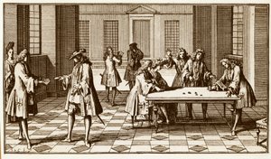 Sala de juegos en el siglo XVIII - Grabado de Sebastien Le Clerc en “Essay d