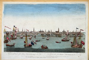 Vista general de Ámsterdam tomada desde el mar, siglo XVIII (grabado) de Unknown artist