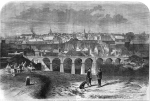 Vista general de la ciudad de Luxemburgo. Grabado en "L