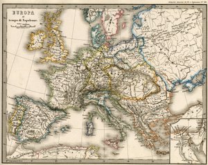 Mapa geográfico de Europa en la época de Napoleón I. En “Atlante Storico Geografico” por K. von Spruner de Unknown artist