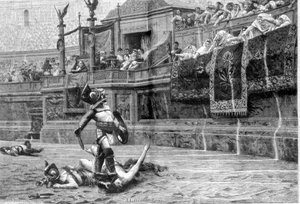 Batalla de gladiadores en tiempos romanos después de la pintura de J L Gerome