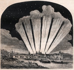 Gran Cometa de 1744 (C/1743 X1) - Gran cometa de seis colas de 1744 - Cometa de Cheseaux o Cometa Klinkenberg-Cheseaux - grabado alrededor de 1867