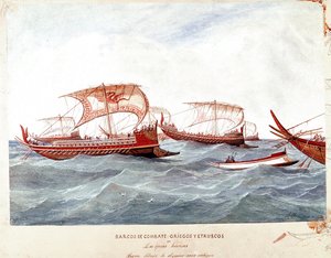 Buques de guerra griegos y etruscos (Acuarela) de Unknown artist