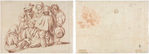 Grupo de seis niños (recto); Boceto de un pueblo (verso) de Unknown artist
