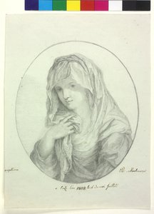 Medio cuerpo de mujer joven con sábana alrededor de la cabeza Dama con velo virgen vestal de Unknown artist