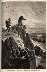 Hans, un cazador que había acompañado a los doctores Hayes y Kane en una expedición anterior al Ártico, antes de abandonarlos para asentarse en un pueblo esquimal, señala el barco de Hayes con la esperanza de ser repatriado en 1860. Grabado para ilustrar e de Unknown artist