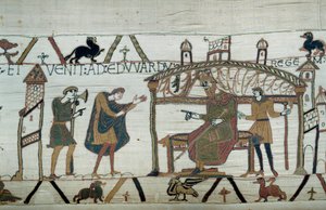 Harold, que regresó a Inglaterra, después de su embajada en el Duque Guillermo el Conquistador (1027-1087), relató su viaje al Rey Eduardo el Confesor (detalle) de Unknown artist