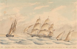 Los buques de Su Majestad "Amphitrite" y "Trincomalee" zarpan de San Francisco el 23 de septiembre de 1854 de Unknown artist