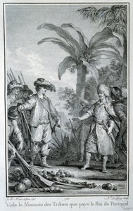 Aquí está la moneda de tributos que paga el Rey de Portugal: comercio de los portugueses en las colonias - en “Histoire philosophique et politique des établissements et du commerce des européens dans les deux Indes”, por Guillaume Thomas Raynal de Unknown artist