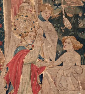 Historia de San Piat y San Eleutherio, Escena 12: La resurrección de la hija del tribuno. Detalle de Unknown artist