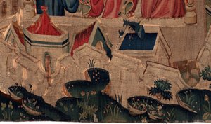 Historia de San Piat y San Eleutherio, Escena 9 San Eleutherio es confirmado como el obispo de Tournai. Detalle medio inferior. Las murallas de fortificación de la ciudad, casas de Unknown artist