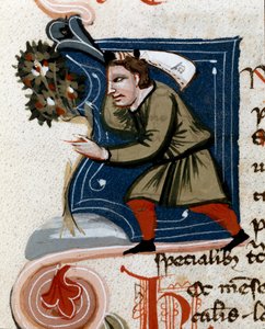Horticultura: plantando un árbol. Detalle. Página de manuscrito (MS.s.vi) “Tratado de agraria” de Pietro de Crescenzi. Siglo XIV. Cesena, Biblioteca Malatestiana