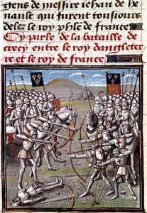Guerra de los Cien Años: la Batalla de Crécy el 26/08/1346 entre los franceses y los ingleses. Miniatura de las Crónicas de Jean Froissart (1337-1400) de Unknown artist