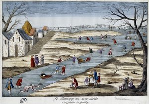 Patinaje sobre hielo en Gentilly - grabado de Unknown artist
