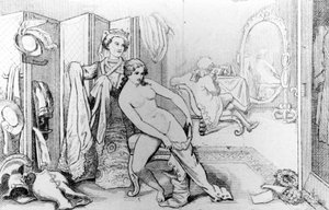 Ilustración que representa a Casanova y una mujer desnuda - en 