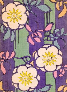 Ilustración de Flores en Flor sobre un Fondo Lavanda y Verde de Unknown artist