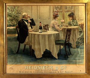 En un restaurante - Cartel publicitario para Champagne Heidsieck, finales del siglo XIX de Unknown artist
