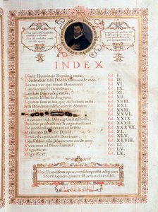 Página de índice con retrato de Giovanni Giacomo Gastoldi de Unknown artist