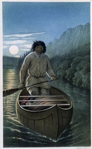 Indio remando en una noche de luna llena - en 