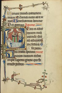 Inicial D: La Natividad; Inicial V: Un monje en oración de Unknown artist