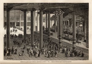 Vista interior de un gran templo budista, perteneciente al Taikoun (gobernante temporal de Japón) en Yedo (o Edo, capital imperial, actual Tokio). Grabado para ilustrar el viaje a Japón, en 1863-1864, por Aime Humbert, ministro de la Confederación Suiza