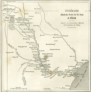 Itinerario a lo largo del río Hai He cerca de Tien Tsin (Tien-Tsin, Tianjin) a Pekín (Beijing), China. Mapa, en “Le Tour du Monde, Nouveau journal des Voyages”, editado por Edouard Charton, París de Unknown artist