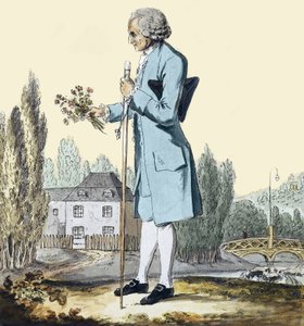 Jean-Jacques Rousseau (1712-78) recogiendo hierbas en Ermenonville, junio de 1778 - Representación del filósofo Jean Jacques Rousseau (1712-1778) recogiendo flores en Ermenonville de Unknown artist