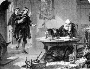 John Milton, poeta y ensayista inglés (1608 - 1674) visitó a Galileo Galilei (Galileo) (1564 - 1642) en su celda de la Inquisición de Florencia. Grabado. 1860 aprox. de Unknown artist