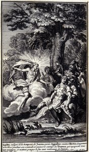 Júpiter, indignado por el engaño de Juno, envía a Apolo para revivir a Héctor, peligrosamente herido durante su sueño, y revivir el coraje de los troyanos, quienes recuperan todas sus ventajas y casi incendian los barcos griegos. Ilustración del libro XV d de Unknown artist