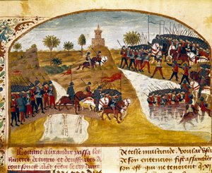 El rey Alejandro Magno (356-323 a.C.) y su ejército cruzan el Tigris y el Éufrates (detalle) de Unknown artist
