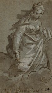 Figura femenina arrodillada en las nubes (anverso); Bocetos de figuras (reverso) de Unknown artist