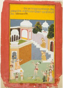 Krishna observa a un malabarista, de una copia de los Setecientos versos (Sat Sai) de Bihari de Unknown artist