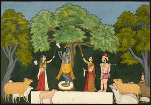 Krishna entretiene a sus compañeros de Unknown artist