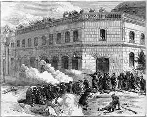 La Comuna de París en 1871. Defensa del Palacio del Elíseo por los Federados (Comuneros). de Unknown artist