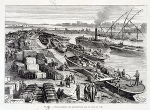 Descarga de mercancías en un muelle del Canal de Suez de Unknown artist