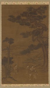 Paisaje: artesanos bajo un gran pino de Unknown artist
