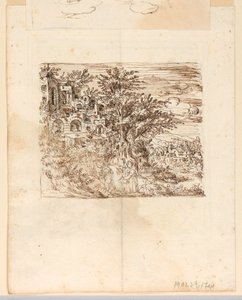 Paisaje; reverso: Diseño grotesco de Unknown artist