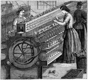 Grandes industrias inglesas: Walter Evans hilado de algodón en Inglaterra en 1863. El retorcido del hilo. de Unknown artist