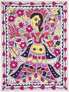 Figura grande de múltiples brazos con corazones en el margen. de Unknown artist