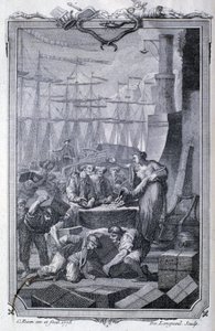 El comercio con las colonias (incluido el café) - en "Filosófico y político de los establecimientos y el comercio de los europeos con las dos Indias" de G.T. Raynal, ed. Pellet, Ginebra de Unknown artist