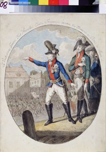 El mariscal Alexander Alexander Souwaroff (Souvaroff o Souvarov o Alexander Souvorov) (1729-1800) inspeccionando tropas ante el Elector del Palacio Sajón, Varsovia, en 1794 durante el levantamiento de Kosciuszko. (Mariscal de campo Alexandr Suvorov inspec de Unknown artist