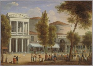 Le théâtre des Variétés et le passage des Panoramas, boulevard Montmartre, circa 1825, circa 1825 (óleo sobre cartulina)