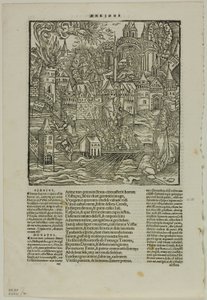 Hoja de la Ópera de Virgilio (después del Virgilio de Estrasburgo, 1502), lámina 90 de Xilografías de libros del siglo XVI de Unknown artist
