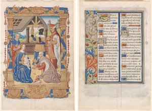 Hoja de un Libro de Horas: Adoración de los Reyes Magos (anverso) y Texto con Borde Ilustrado (verso) (3 de 3 Hojas Extirpadas) de Unknown artist